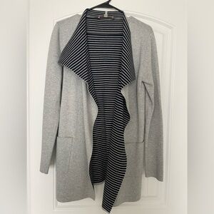 LOFT Heather Gray Striped Cardigan